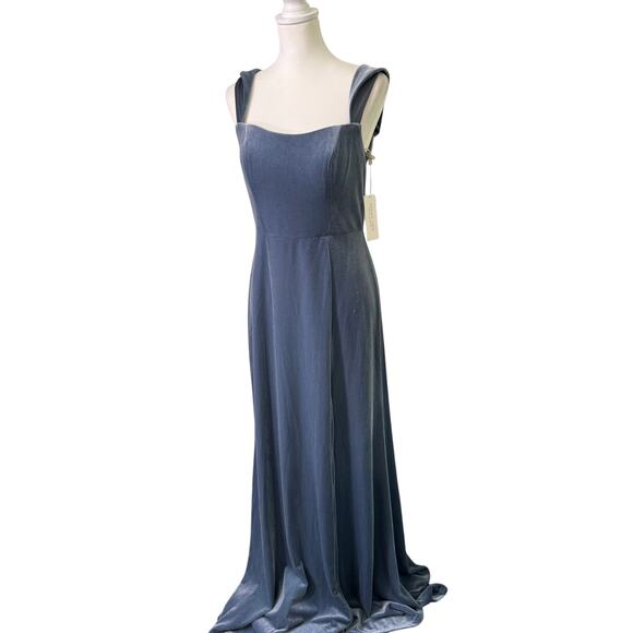 jenny yoo collection nwt "issa" floor length blue velvet gown womens size 10 - Picture 8 of 8